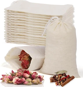 Bolsas de especias vacías de 60 piezas para cocinar sopa, bolsa con cordón de muselina natural de 3x4 pulgadas, - Imagen 1 de 12