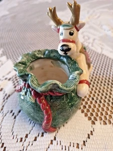 Fitz & Floyd Weihnachten Rentier Kerzenhalter Tasse Porzellan 2002 Vintage  - Bild 1 von 9