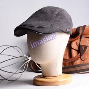 New Men's Women's Real Suede Leather Casual Beret Peaked Cap Newsboy Hats/caps - Picture 1 of 17