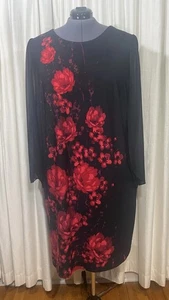 Connected Apparel Kleid schwarz rot Rosenmuster transparente Ärmel Übergröße 22 - Bild 1 von 14