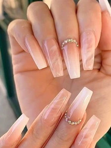 12Pcs Gradient Color Marbled False Nails Non-Marking Removable Artificial Nails - Picture 1 of 8