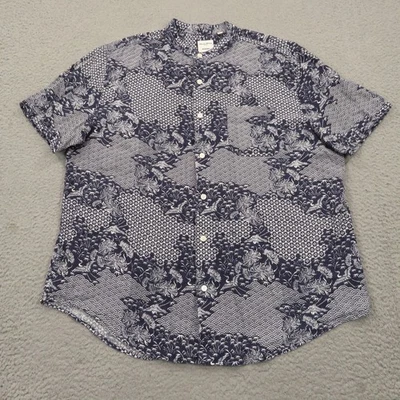 Baird McNutt Linen Shirt Mens Large Navy Mandarin Collar Short Sleeve Button Up - Image 1 of 4