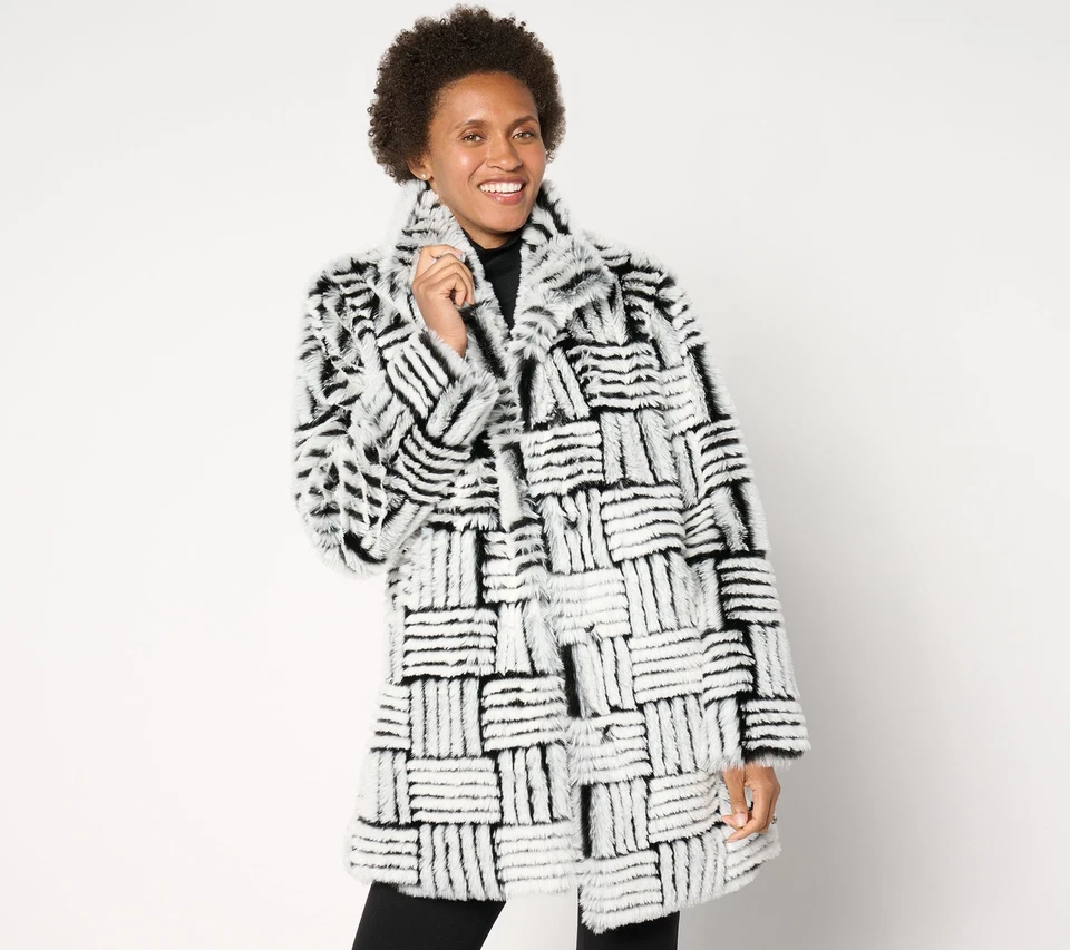 Abrigo Dennis Basso Geométrico Jacquard Imitación Piel con Presión Oculto Clásico Marfil XS  Foto 1 de 1