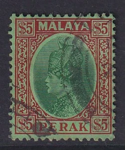 Perak. 1935. SG 102, 5 $ grün & rot/smaragd. Fein gebraucht. Katze 50£. - Bild 1 von 2