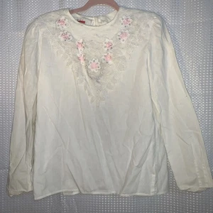 Nilani Damen 9-10 Junior Langarm Bluse Elfenbein Spitze Vintage - Bild 1 von 10