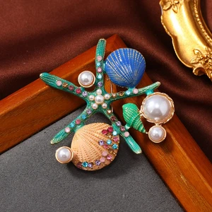 VINTAGE STARFISH SEASHELL BROOCH – OCEAN BEACH SUMMER PIN | COASTAL JEWELRY GIFT - Picture 1 of 14
