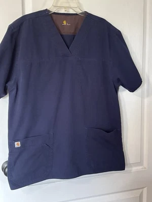 Carhartt Navy Scrub Top Sz L Shot Sleeve V Neck - Image 1 of 4