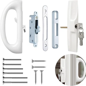 Patio Sliding Door Handle Set with Mortise Lock, Perfect New White  - Bild 1 von 9