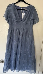 Baltic Born blaues Midikleid mit Blumenstickerei XL Flatterärmel neu mit Etikett - Bild 1 von 9