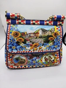 Borsa a mano unica villa italiana stampa floreale accenti oro - Foto 1 di 14