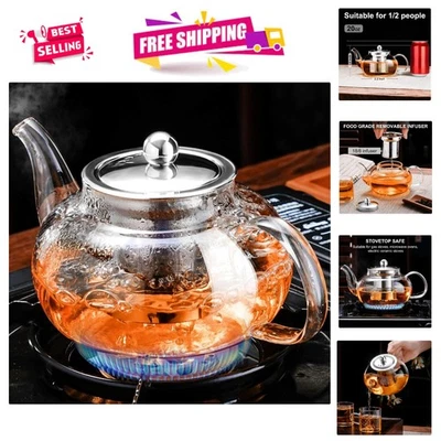Elegant 20oz Borosilicate Glass Tea Kettle with Removable Infuser for Brewing - Image 1 of 4