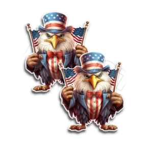American Flag Bald Eagle Decal usa Patriotic Bird Sticker Car Truck Window 2pk - Picture 1 of 4