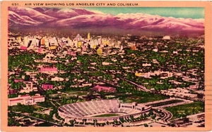 1949 Luftansicht Los Angeles Stadt und Kolosseum Kalifornien Vintage Postkarte - Bild 1 von 2