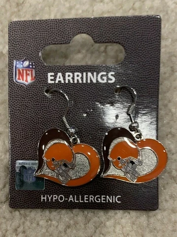 Cleveland Browns Dangle Earrings Heart and Helmet ***Unique***  Hypo Allergenic Cover