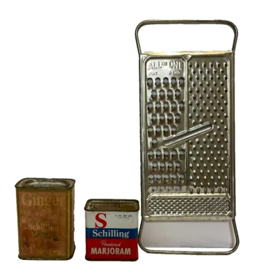 Lot Of 3 Vtg. All In One Shredder & 2 Spice Tins Excellent To Good Please Read - Image 1 of 4