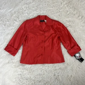 MHM Melissa Harper Vintage 90s Red Button Front Satin Blazer Jacket NWT Size 12 - Picture 1 of 12