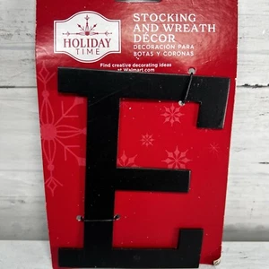 Holiday Time Black Metal "E" Monogram Ornament Letter Stocking & Wreath Decor 5” - Picture 1 of 4