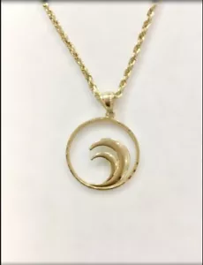 14k Solid Gold Diamond Cut beach Wave Hawaii Pendant - Picture 1 of 1