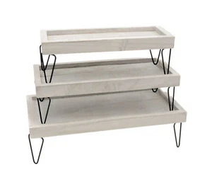 3tlg. Dekotablett-Set mit Metallfüßen Serviertablett Holztablett Dekoration - Bild 1 von 1