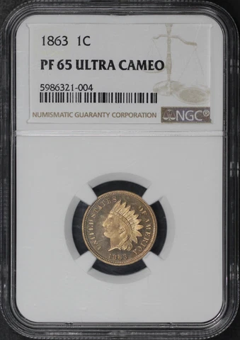 1863 Indian Head Cent NGC PF-65 Ultra Cameo Cover