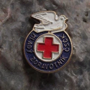 Antique Czech Red Cross Association Medical Young Youth Medic Uniform Pin Badge - Picture 1 of 2