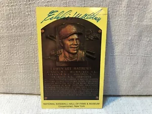 Eddie Mathews Signed Autographed Gold Hall of Fame Plaque HOF Postcard Card JSA - Picture 1 of 3