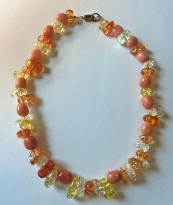 红宝石,玻璃珠裂纹,工匠项链,橙色/黄色/透明 — 第 1/4 张图片