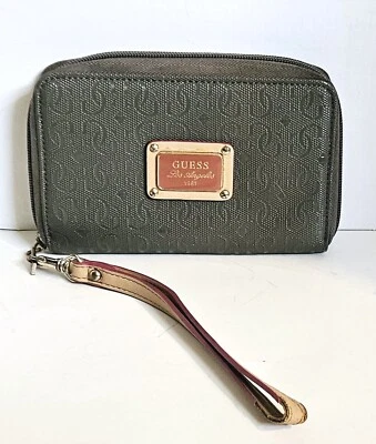 Guess Los Angeles 1981 Zip Around Gray Canvas Wristlet Wallet Purse - Image 1 of 4