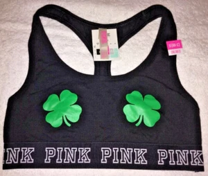 Victoria's Secret PINK St Patricks Day Limited Shamrock Sports Bra black Paddy - Picture 1 of 8