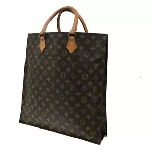 LOUIS VUITTON Logo Sac Plat Hand Tote Bag Monogram Leather Brown M51140 30EE026 - Picture 1 of 12