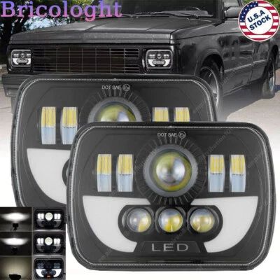 Pair 7X6 5x7 LED Headlights Turn Signal For 1982-93 Chevy S10 Blazer GMC S15 A++ - Image 1 of 4