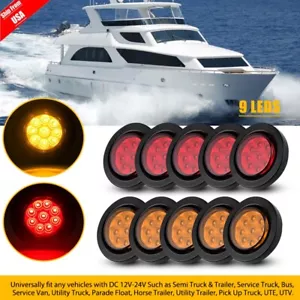 5-10Pc 2" LED Round Amber Clearance Side Marker Lights 4 Diodes Flash Mount DOT - Picture 1 of 26