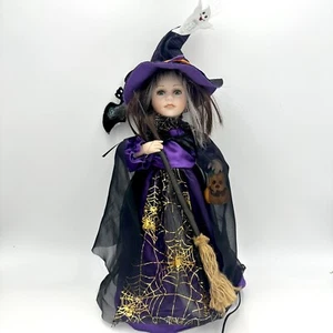 Animated Halloween Fiber Optic Witch Doll Bat Spider Web Dress Pumpkin 18” - Picture 1 of 8