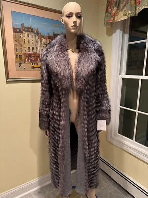 НОВЫЙ! 46» длинный синий лаванды пернатый Серебряный Fox реальный мех пальто куртка средний 8 - Изображение 1 из 4