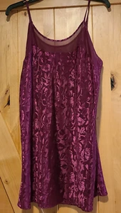 Vintage Go Softly Size M Jacquard Silky Chemise Nightgown Wine Burgundy Red - Picture 1 of 10
