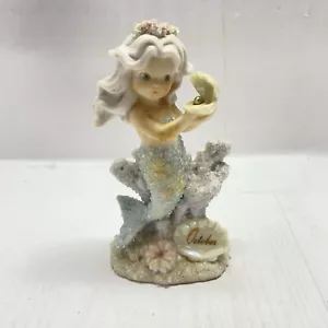 Figurine sirène vintage 1994 Enesco Coral Kingdom rare opale octobre anniversaire - Photo 1/8