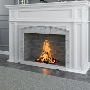 Freestanding 39" x 29" Fireplace Screen Tempered Glass Panel Fire Guard, Clear - Picture 1 of 8