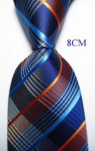 New Classic Checks Blue White Orange JACQUARD WOVEN 100% Silk Men's Tie Necktie - Picture 1 of 2