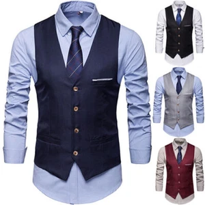 Mens Waistcoat For Wedding Waiters Bar Staff Vest Tops Waistcoat Fancy Dress Up- - Picture 1 of 16