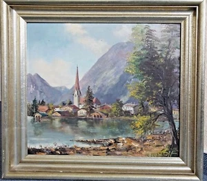 Ölbild auf Pressspanplatte, signiert, G. Krisstoff, Landschaftsbild, Holzrahmen - Bild 1 von 12