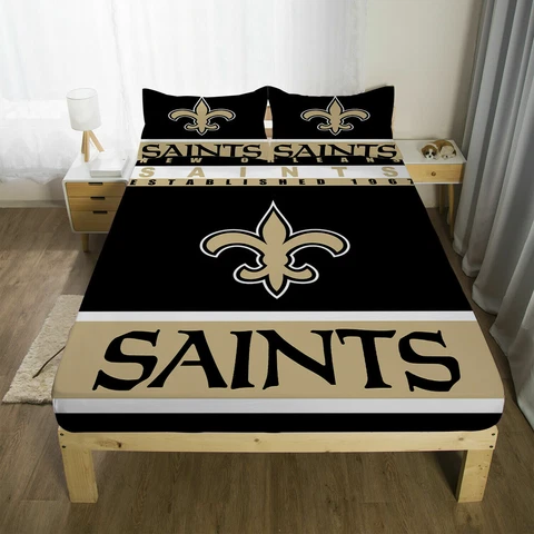 New Orleans Saints Fitted Sheet Set 3PCS Deep Pocket Bed Sheet Pillowcases Gifts Cover