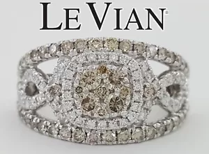 LeVian Le Vian Chocolate Nude Diamond Halo Statement Ring 1.2 14K White Gold - Picture 1 of 7