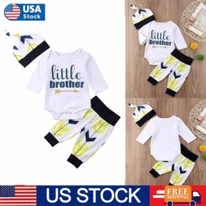 Newborn Set Kid Baby Boy Clothes Cotton Romper Bodysuit Pants Hat Outfits Cute - Picture 1 of 10