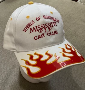 Wheels of Northeast Mississippi Car Club White Cap Flames See Pics Vtg Snapback - Picture 1 of 10