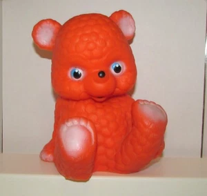 Vintage 7 Zoll West Germany orange Teddybär Quietschspielzeug funktioniert süß - Bild 1 von 8