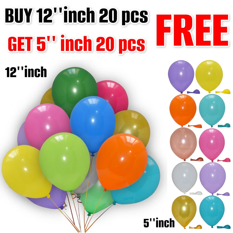 Plain Balloons LATEX Helium 20Pcs + 20Pcs Birthday Balons WEDDING Party Decor UK - Image 1 of 1