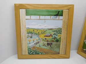 1-Vintage Country Scene Lowell Herrero Vandor 1982 Folk Art Tile Wall Plaque - Picture 1 of 3