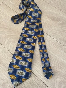 Vintage Cars Design Silk Tie in Blue Repeat Pattern - Picture 1 of 2