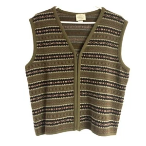 VTG G.H. Bass & Co. Womens Knitted Vest Fair Isle Aztec, Green Size L, USA Made - Picture 1 of 8