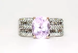 Natural Kunzite & Diamond Ring 18K Solid White Gold 5.74tcw Kunzite Ring Pink - Picture 1 of 12